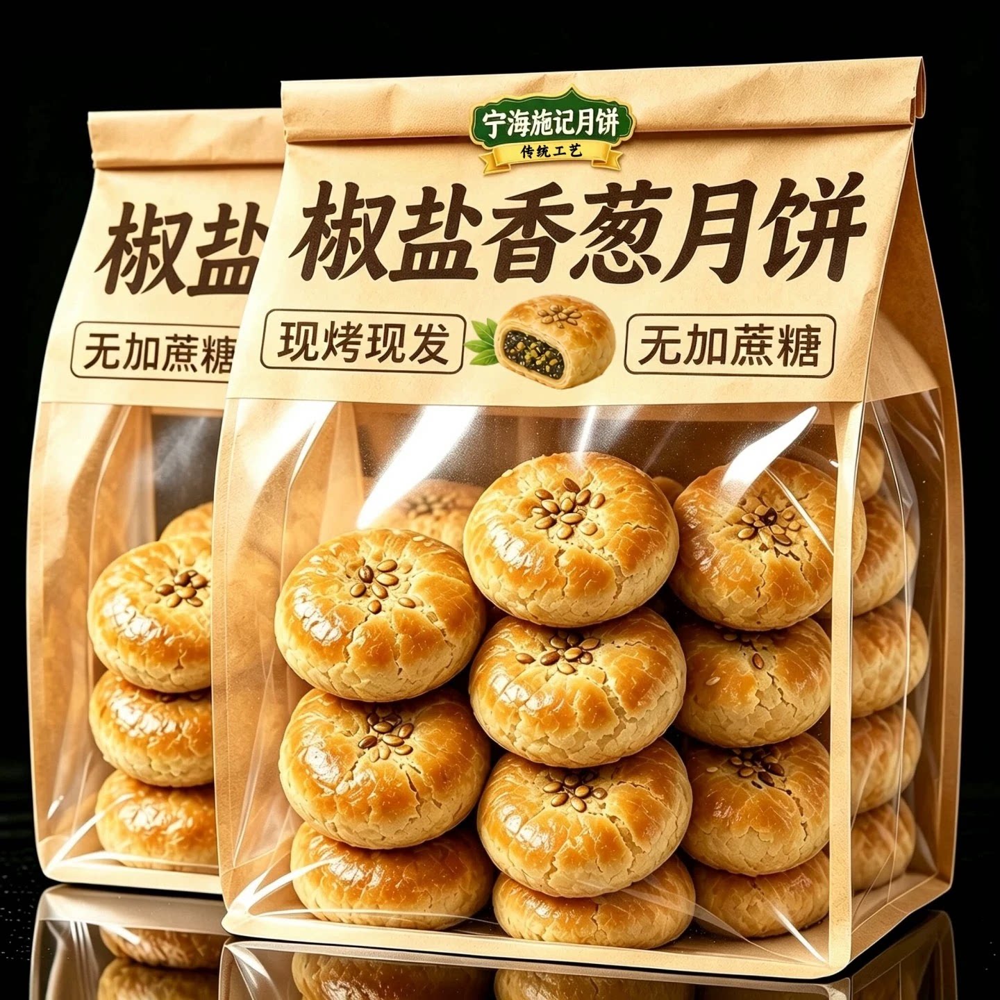 浙江宁波特产施季宁海正宗椒盐香葱月饼官方旗舰店酥皮月饼中秋节