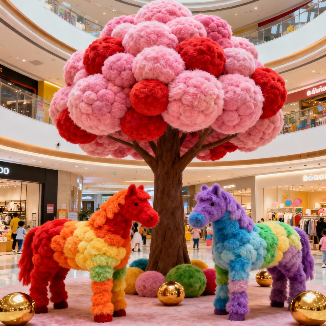 2026新年毛毡树彩色毛绒马艺术