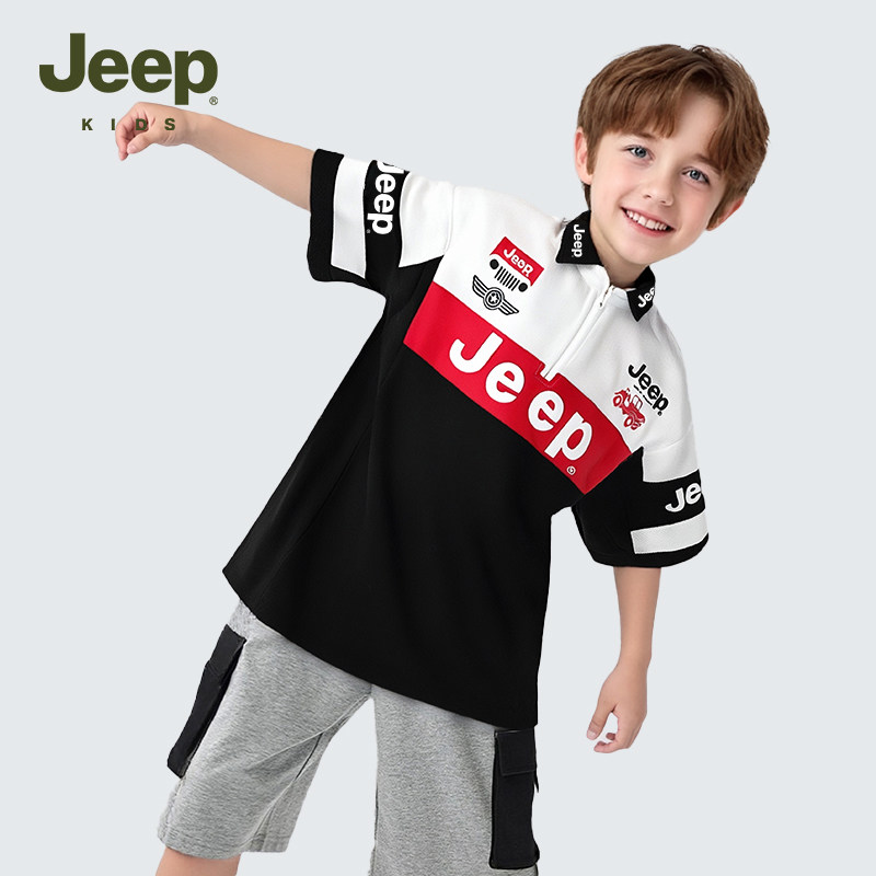 Jeep吉普童装儿童短袖POLO衫2026夏季新款男童赛车服半袖翻领T恤