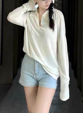 【潇潇&纸片人防晒T】长袖POLO领上衣F1-8115 衣长61