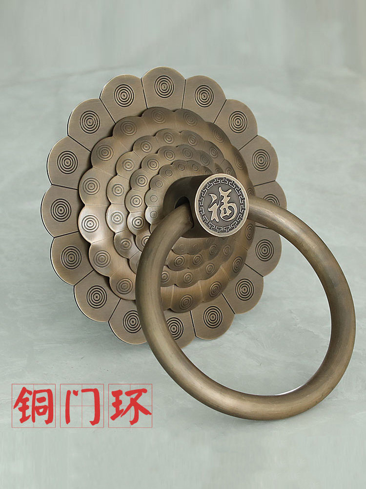 采购产品中国古董门把手，全铜覆古门把手，铜门环，老式木门拉环