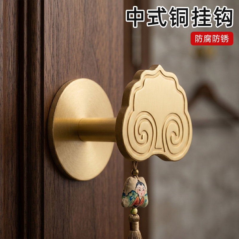 进门玄关纯黄铜免钉衣服挂钩试衣间衣柜浴室门后墙上壁挂钩免打孔