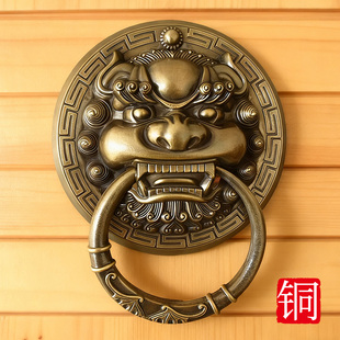 中式纯黄铜兽头门环仿古麒麟狮子头虎头把手复古木门拉环大门拉手