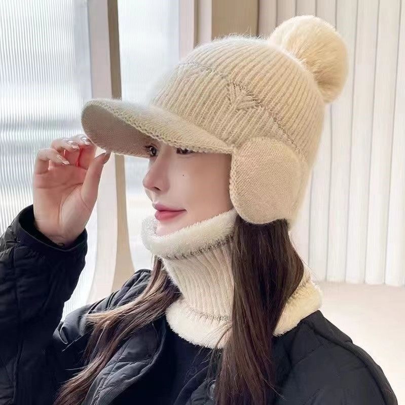 帽子女防风护耳冬季保暖挡雪帽加厚加绒针织帽防风御寒骑车秋冬款