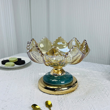 加厚玻璃果盘客厅茶几桌面糖果零食饼干陶瓷欧式餐桌水果收纳盘