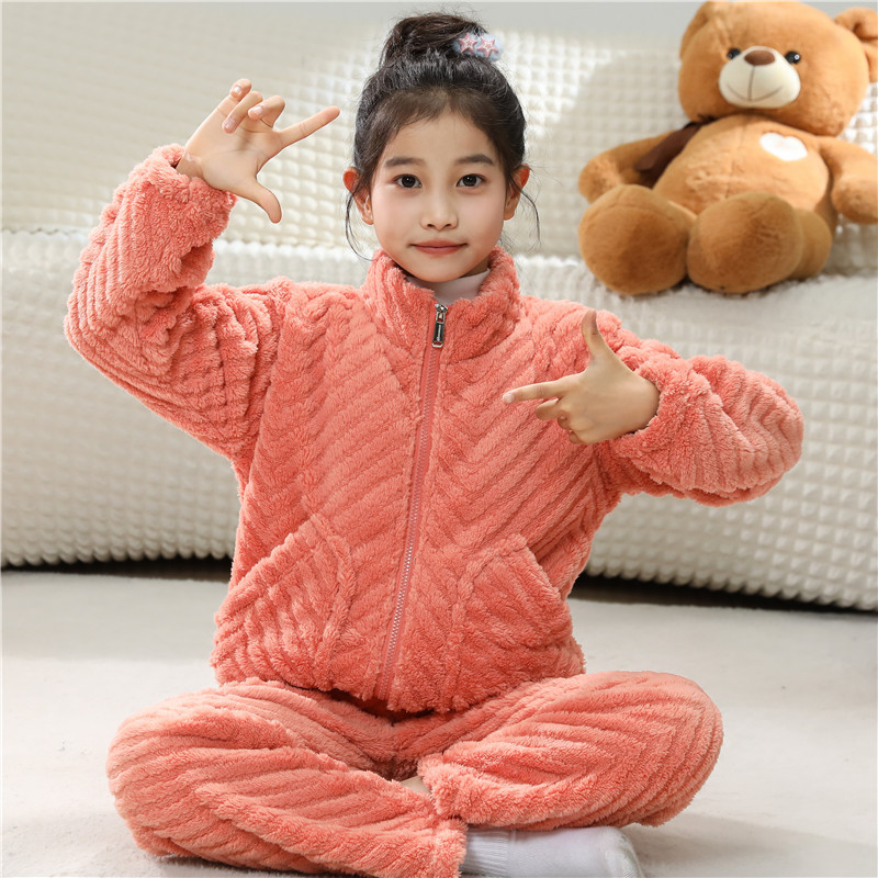儿童睡衣女孩冬季珊瑚绒加厚款公主加绒套装女童宝宝法兰绒家居服