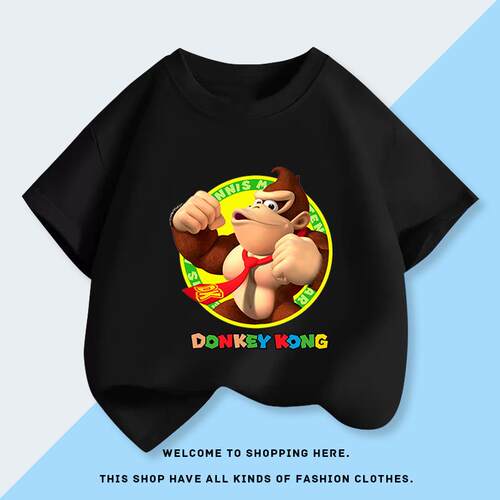超级马里奥兄弟大猩猩大金刚donkey kong短袖t恤儿童衣服卡通上衣