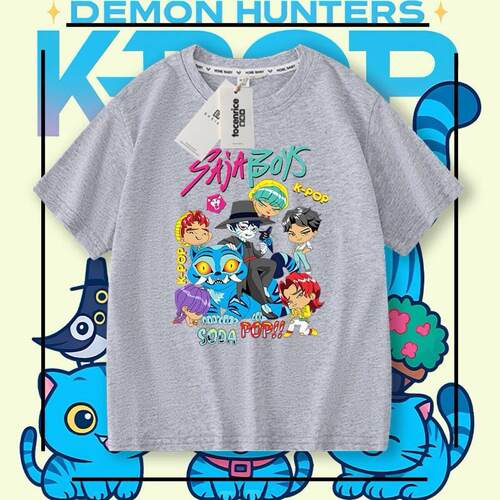 跨境猎魔女团猎魔男团KPOP SAJA BOYS短袖男女童夏季百搭T恤上衣