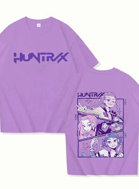 KPop Demon Hunters Huntrix卡通图案猎魔女团T恤短袖中大童宽松