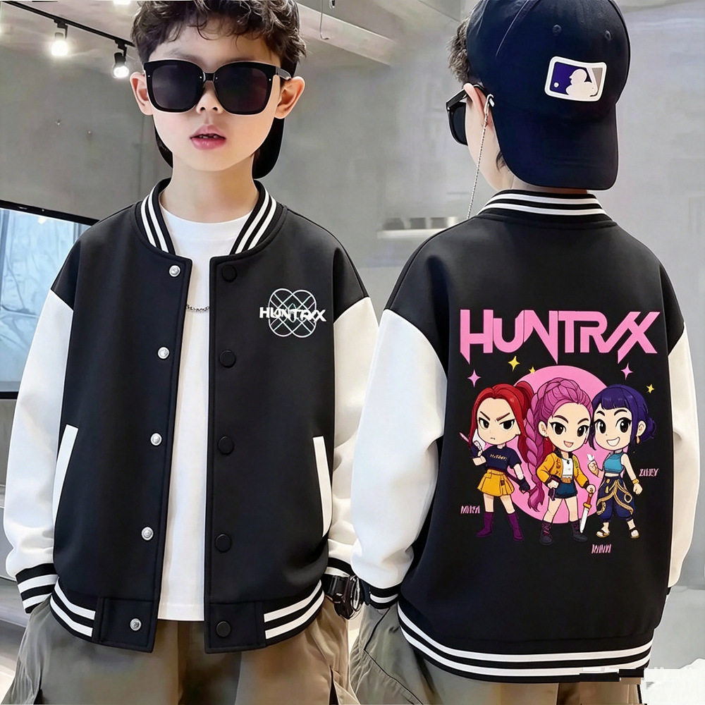 跨境韩版猎魔女团KPop Demon Hunters时尚男童女童棒球服开衫外套
