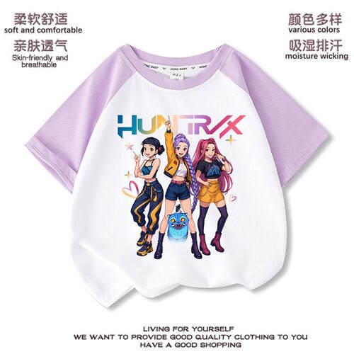 猎魔女团KPop Demon Hunters saja boys儿童短袖T恤撞色宽松上衣