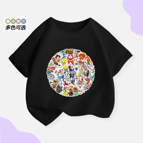 妖怪手表男女童夏季纯棉短袖T恤儿童地缚猫Yo-kai Watch上衣中童