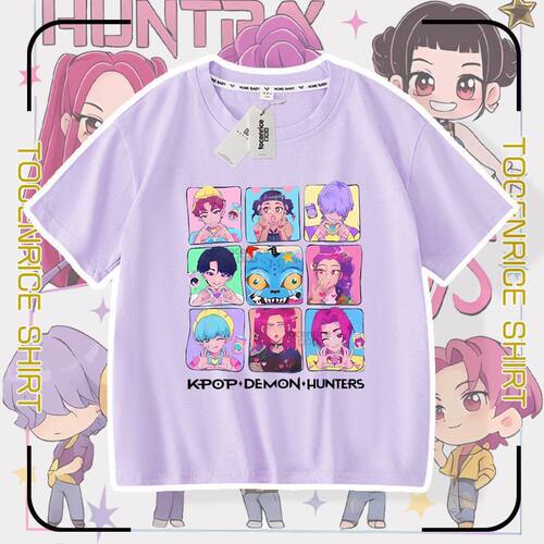 猎魔女团KPop Demon Hunters saja boys短袖T恤休闲宽松儿童上衣