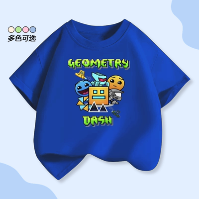 几何冲刺游戏印花男女童短袖T恤