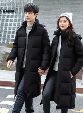 冬季情侣新款羽绒服白鹅绒长款过膝白鸭绒保暖外套男女同款外套
