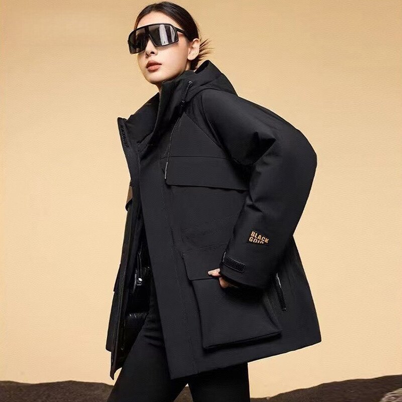 VISVIM黑金羽绒服女户外工装外套冬装新款收腰宽松冲锋衣派克服男