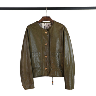 柔软细腻翡翠皮绵羊皮 时髦减龄休闲皮衣外套女 腰间抽绳设计