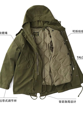 M51中长款风衣男加厚保暖棉服秋冬季派克大衣内胆可拆