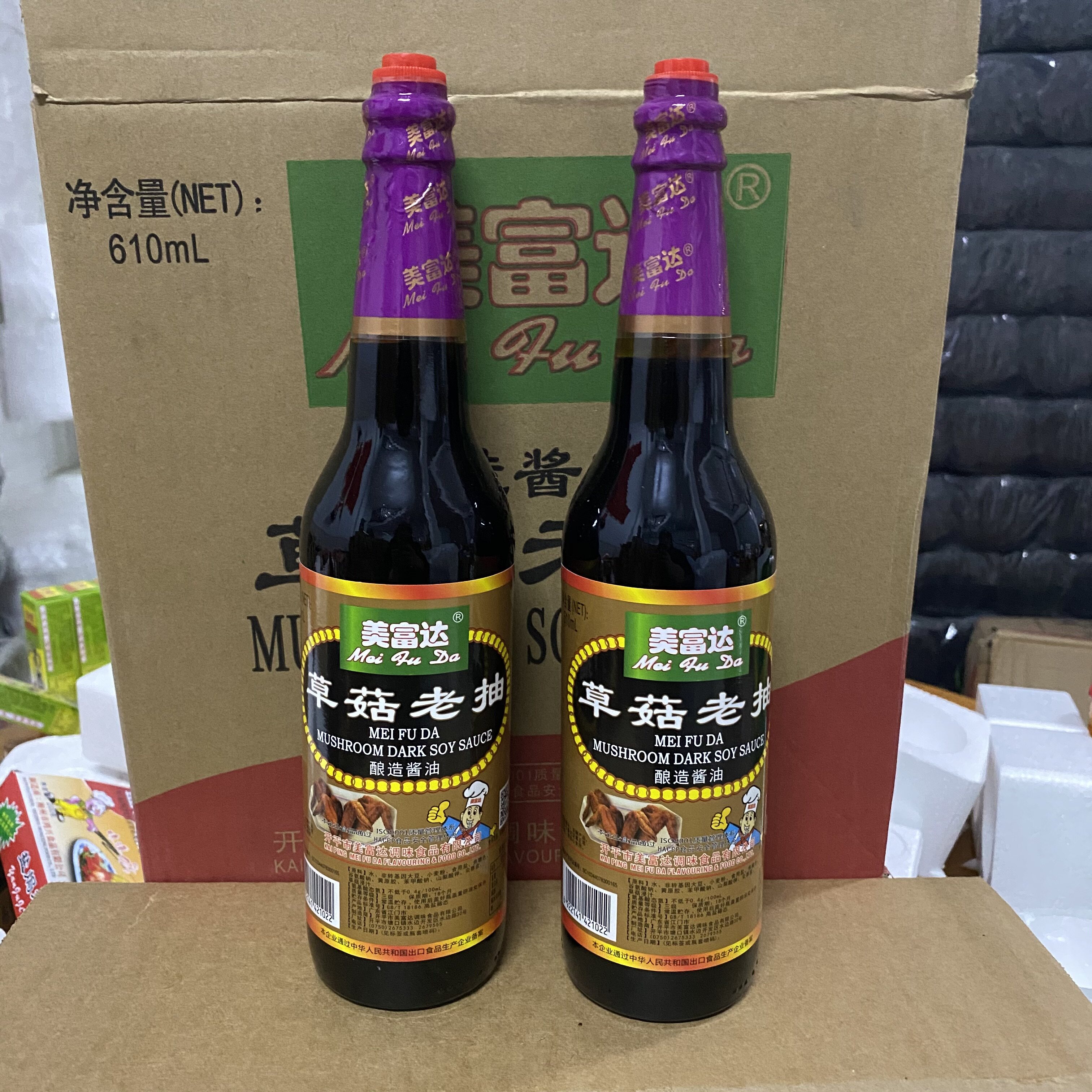 美富达草菇老抽酿造酱油610ml瓶图片