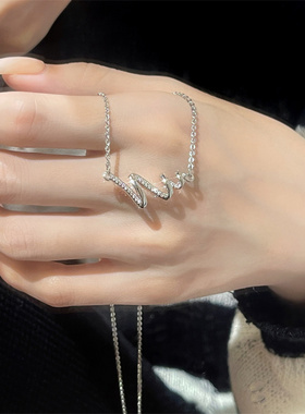 棉左水波纹线项链女锆石项链