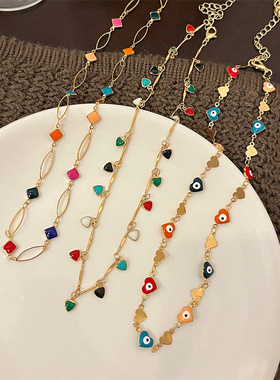 棉左彩色立体桃心吊坠项链