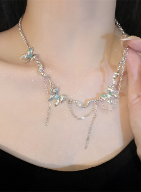 棉左冰川蝴蝶流苏拼接项链