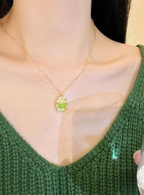 棉左渐变蓝色水晶项链女