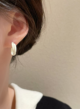 S925银针简约小巧绿色c形耳钉女百搭韩国气质耳圈耳环高级感潮