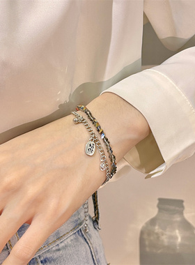 棉左女合金彩色水晶手链ins