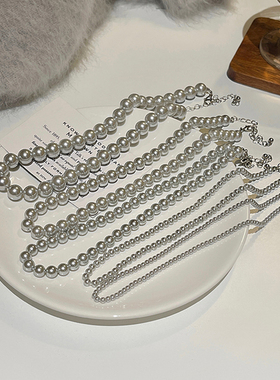 棉左仿珍珠女法式复古灰珍珠项链