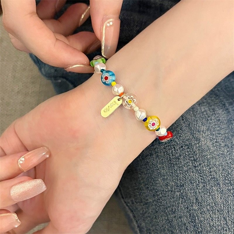 ins风新潮款夏季网红复古时尚撞色糖果色手链个性趣味手环手饰女