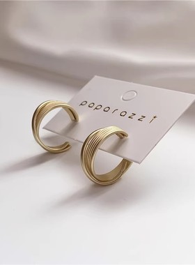 S925银针韩国东大门时尚简约小巧耳环金属质感圆环气质耳钉女C765