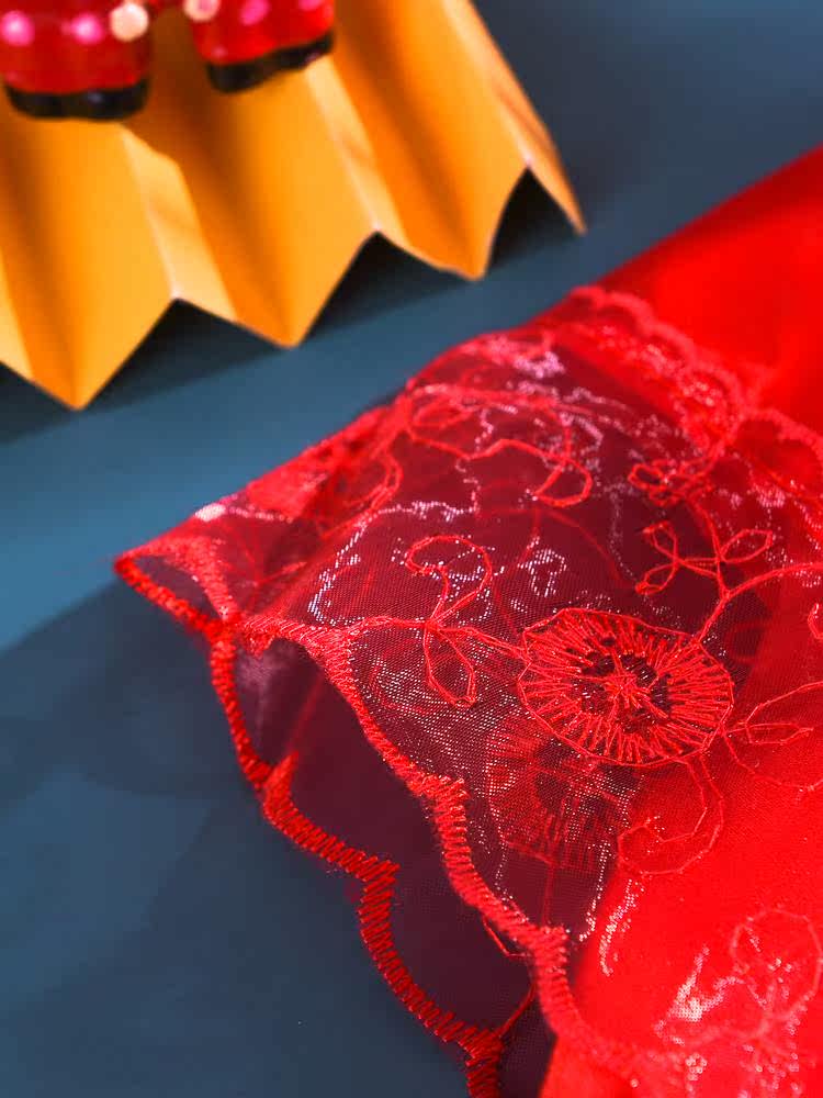 喜汇 婚庆结婚用品创意蕾丝边遮阳伞新娘雨伞大红色女方陪嫁红伞