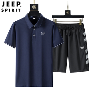 JEEP吉普夏季翻领男POLO衫短裤套装休闲冰感速干透气跑步两件套装