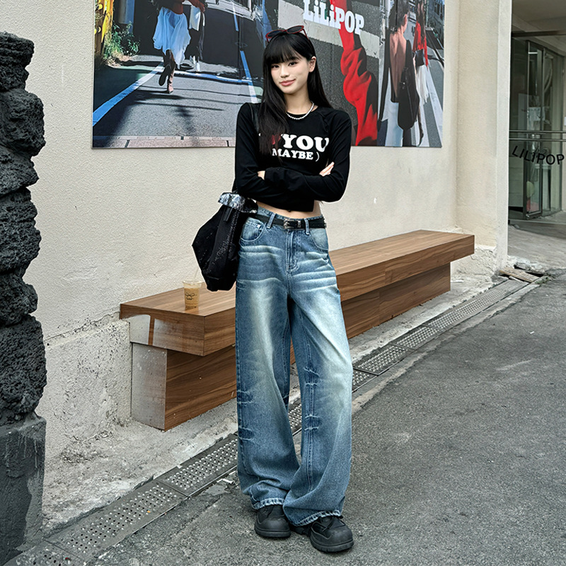 mali 玛莉&美式复古｜水洗工艺｜宽松版型｜长裤｜加长｜阔腿牛仔