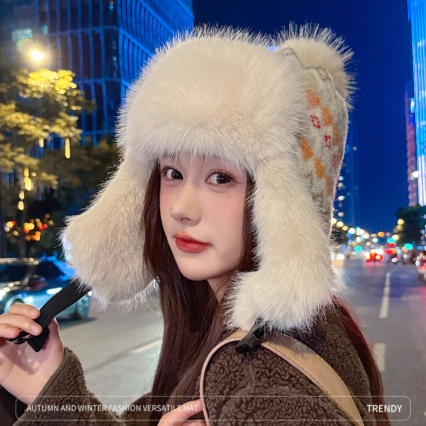 东北冬季毛绒帽大头围保暖女骑车