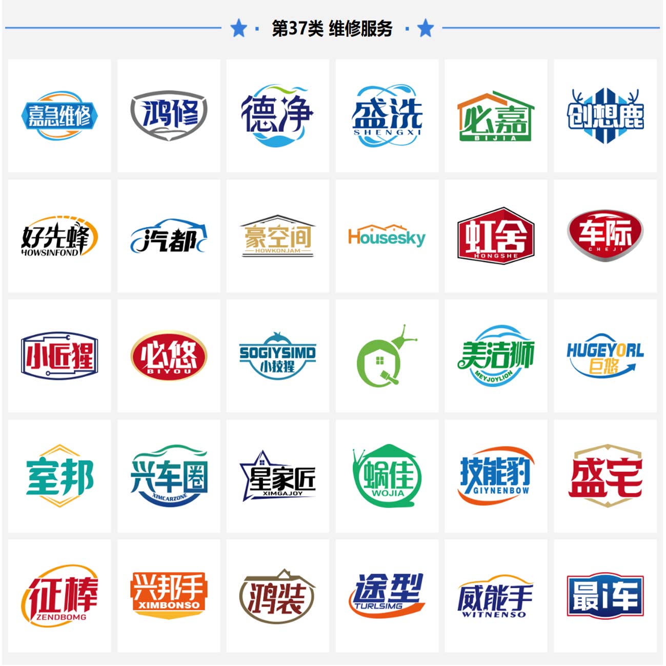 37类维修服务  建筑施工电器设备维修汽车保养轮胎修理商标过户