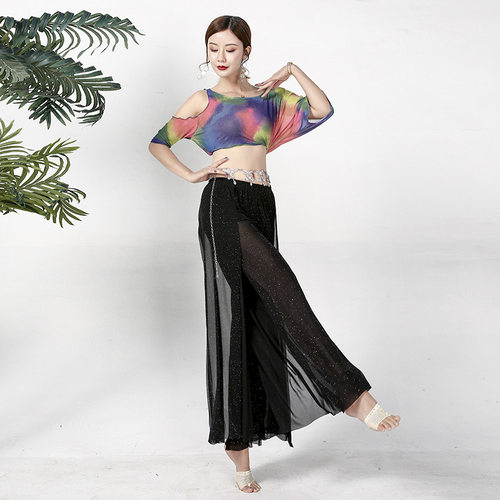 肚皮舞女式性感撒片网纱上衣夏季