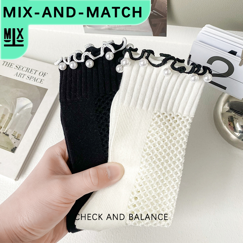 Tormtoe-袜子中筒木耳边jk袜子女黑白配乐福鞋花边日系堆堆长袜