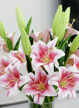 3D手感百合花仿真花客厅假花装饰档塑料花餐桌轻奢混批