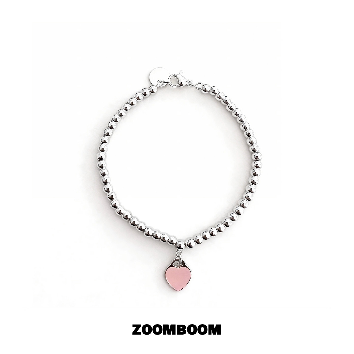 ZOOMBOOM 银色圆珠粉色爱心手链女士甜美百搭高级感饰品日韩风格