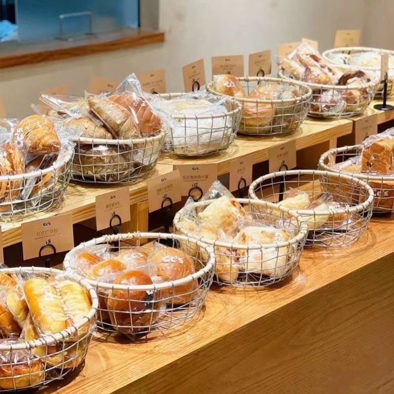 北欧风粗犷铁艺铁丝编织杂物零食桌面鸡蛋筐面包店蔬菜水果收纳篮