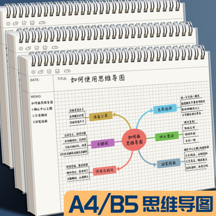 思维线圈导图笔记本a4大号活页加厚初中高中生康奈尔透明防水壳线圈网格本B5学生大学生考研方格笔记本