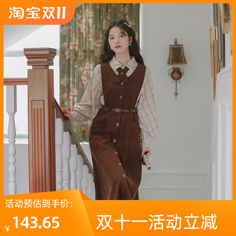 2023新款秋冬季学生复古学院连衣裙