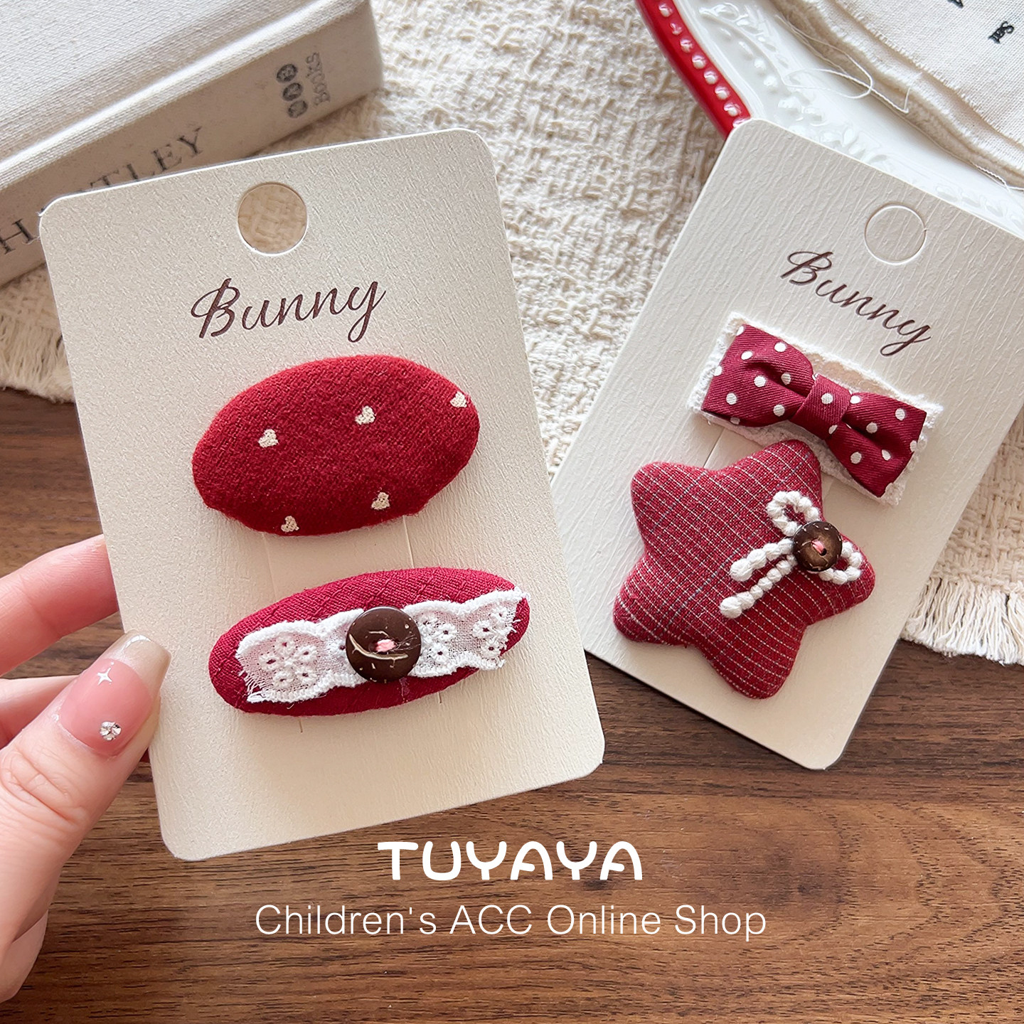 女宝宝新款甜美新年红色蝴蝶结BB夹女童布艺波点发夹儿童百搭发卡