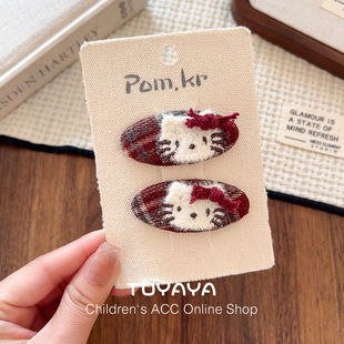 宝宝格纹酒红色发夹婴幼儿韩版碎发刘海夹子儿童新款KT发卡侧边夹