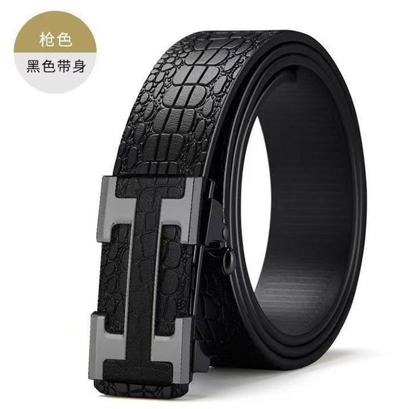 【下单立减50】皮带高级感鳄鱼纹字母无牙内穿自动扣牛皮腰带Y17