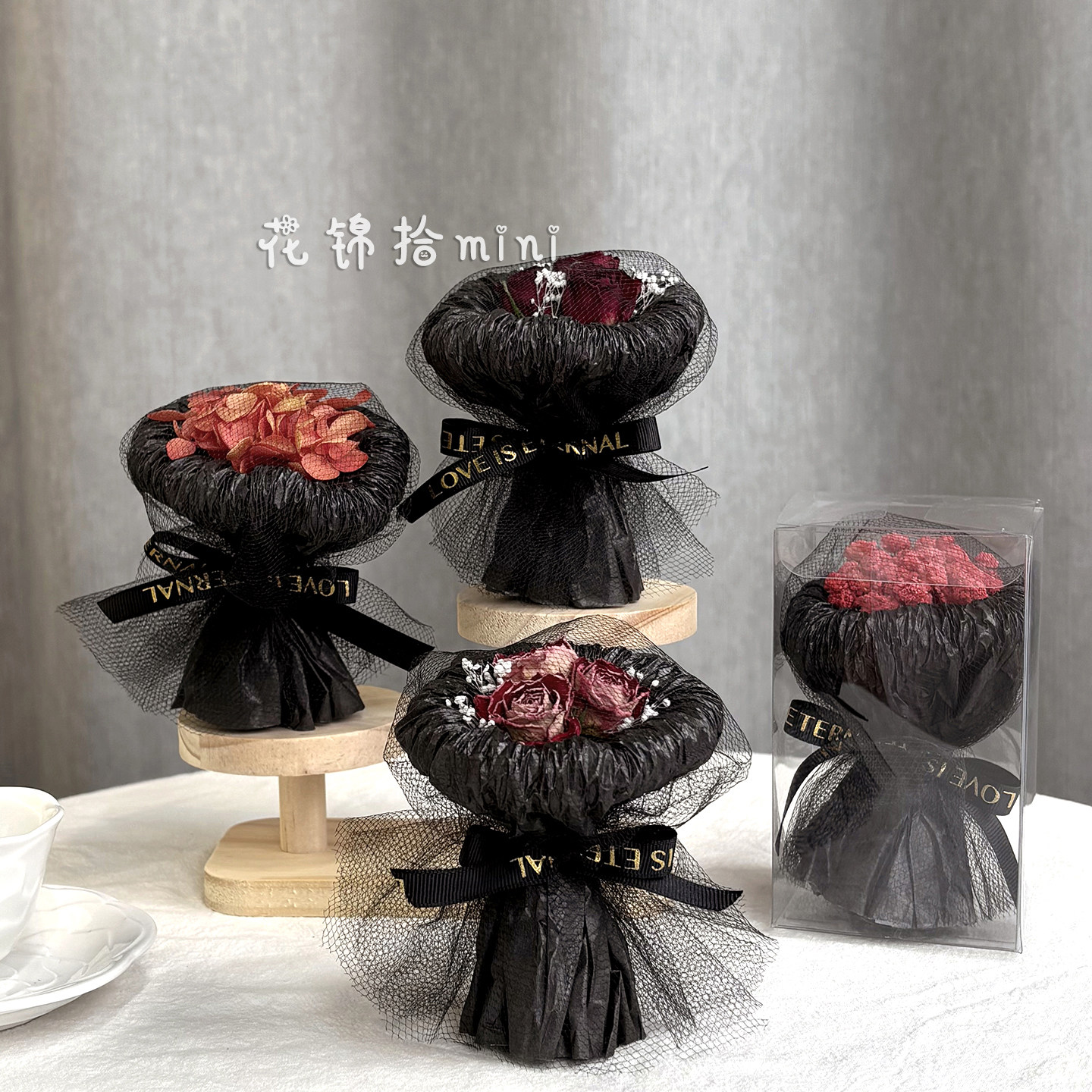 玫瑰干花迷你见面花束透明礼盒装小香风ins节日惊喜小礼物装饰送