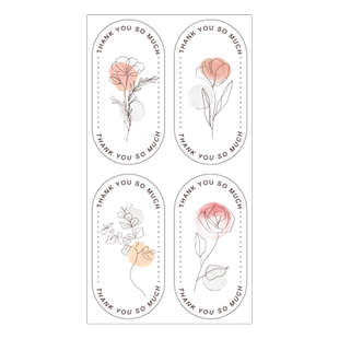 100贴/包精美花卉感谢贴纸长方形礼物盒封口贴标签高颜值鲜花手提袋包装装饰贴英文谢谢封条贴纸不干胶定做