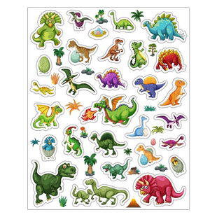 卡通侏罗纪恐龙贴纸霸王龙三角龙可爱贴画幼儿园可爱奖励学习趣味玩具儿童小贴纸远古动物世界手帐装饰文具贴
